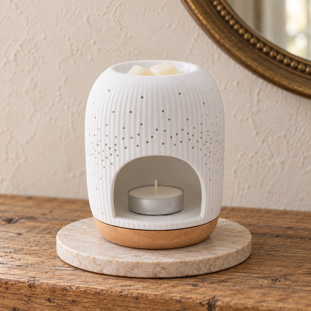 White Ceramic Loire Wax Melt & Oil Burner - Polka Dot