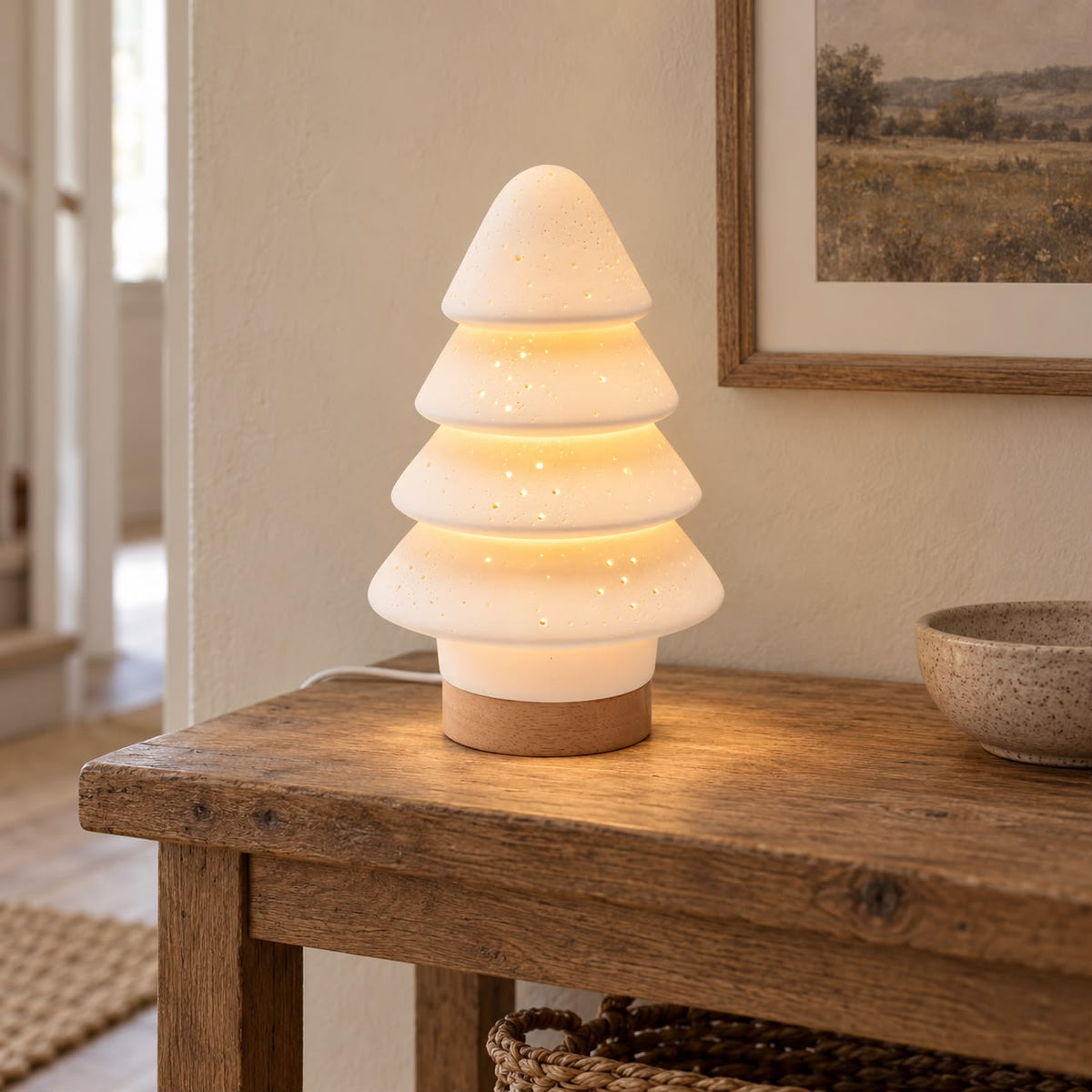 White Porcelain Christmas Tree Tiered Lamp