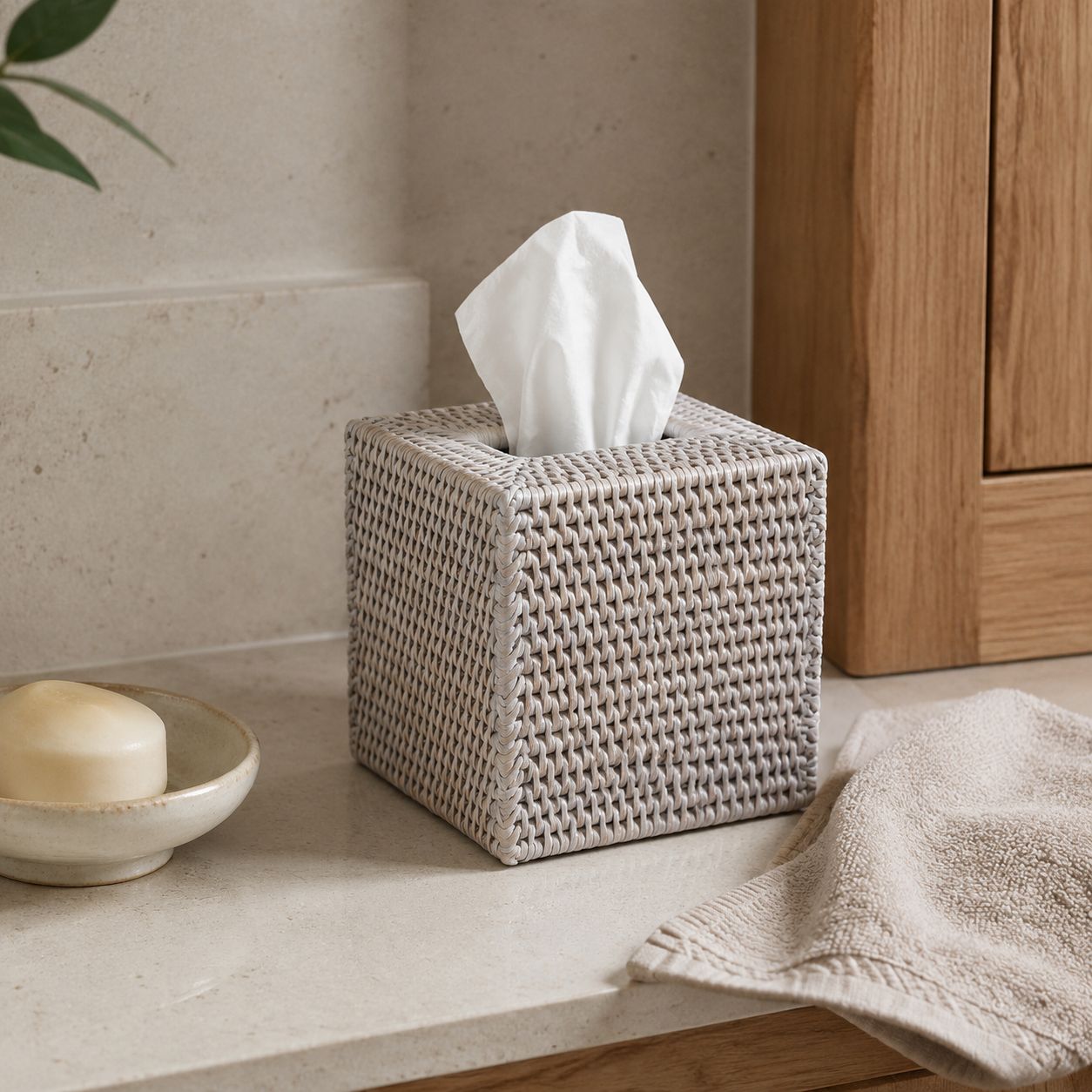 Rattan Square Tissue Box