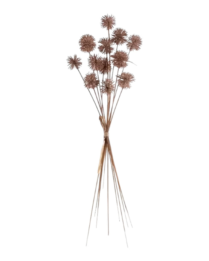 Artificial brown neutral pom pom stem from Coach House, featuring soft, fluffy pom poms ideal for home decor and floral arrangements.