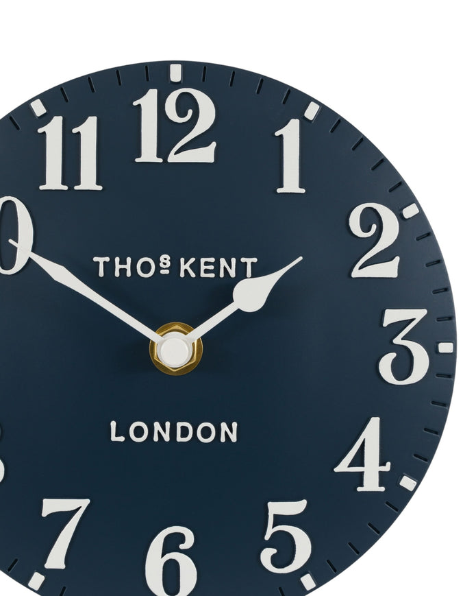 Thomas Kent 6-inch Arabic mantle clock in ink blue by Gallery Direct, featuring a classic round design and Arabic numerals.