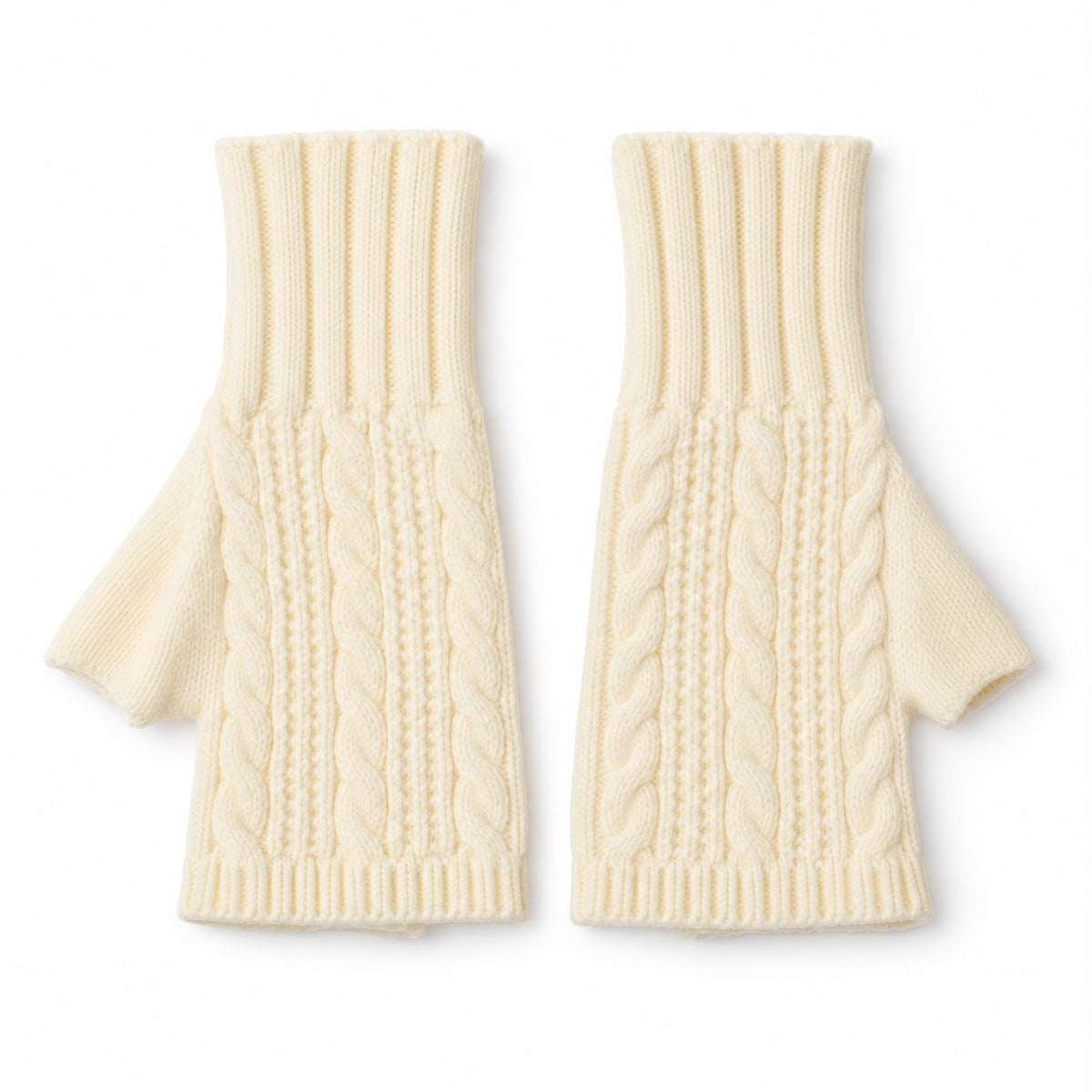 Cream Cosy Cable Knit Fingerless Gloves