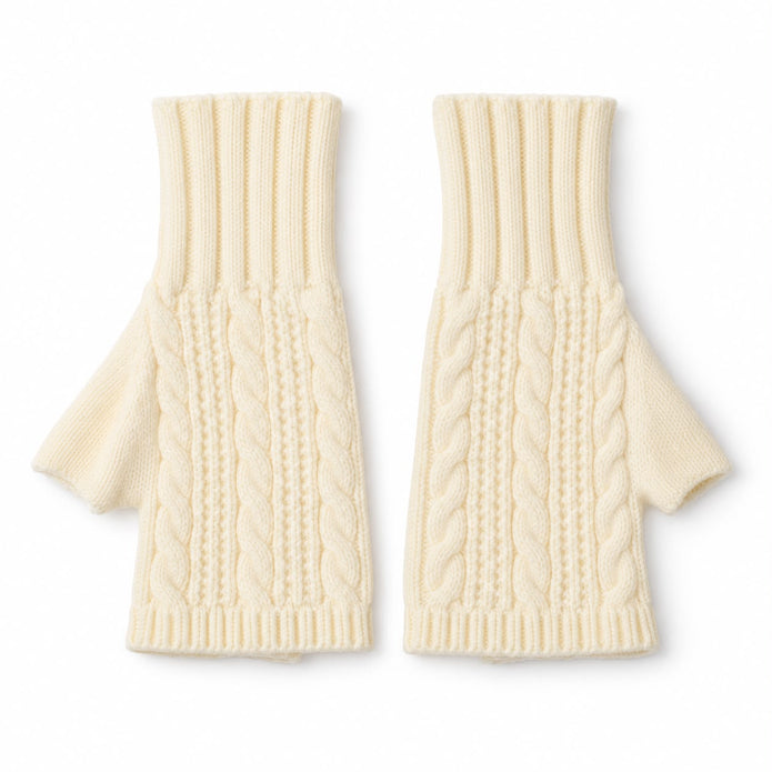 Cream Cosy Cable Knit Fingerless Gloves