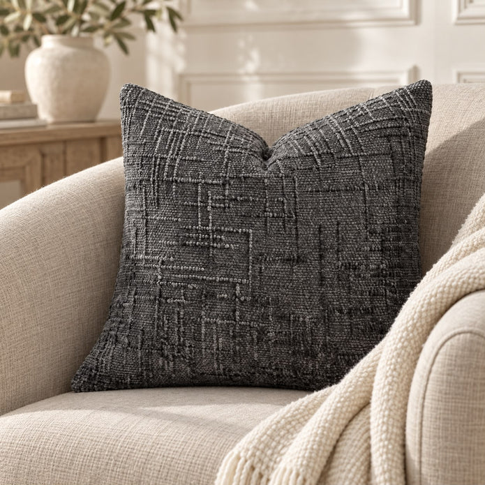 Charcoal Grey Chenille Textured Cushion Cover