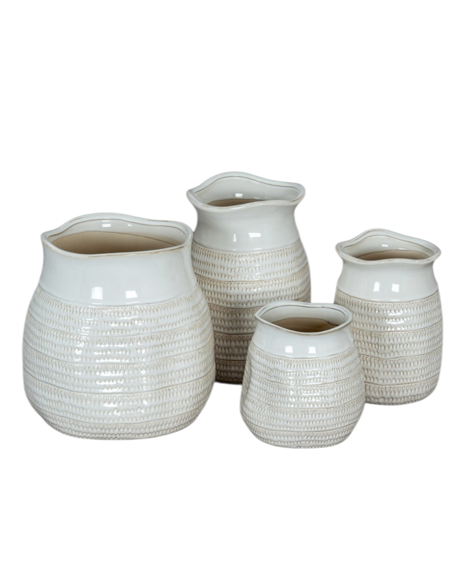 White ceramic wide neck textured vase by Hill Interiors, decorative vase with a smooth finish and modern design.