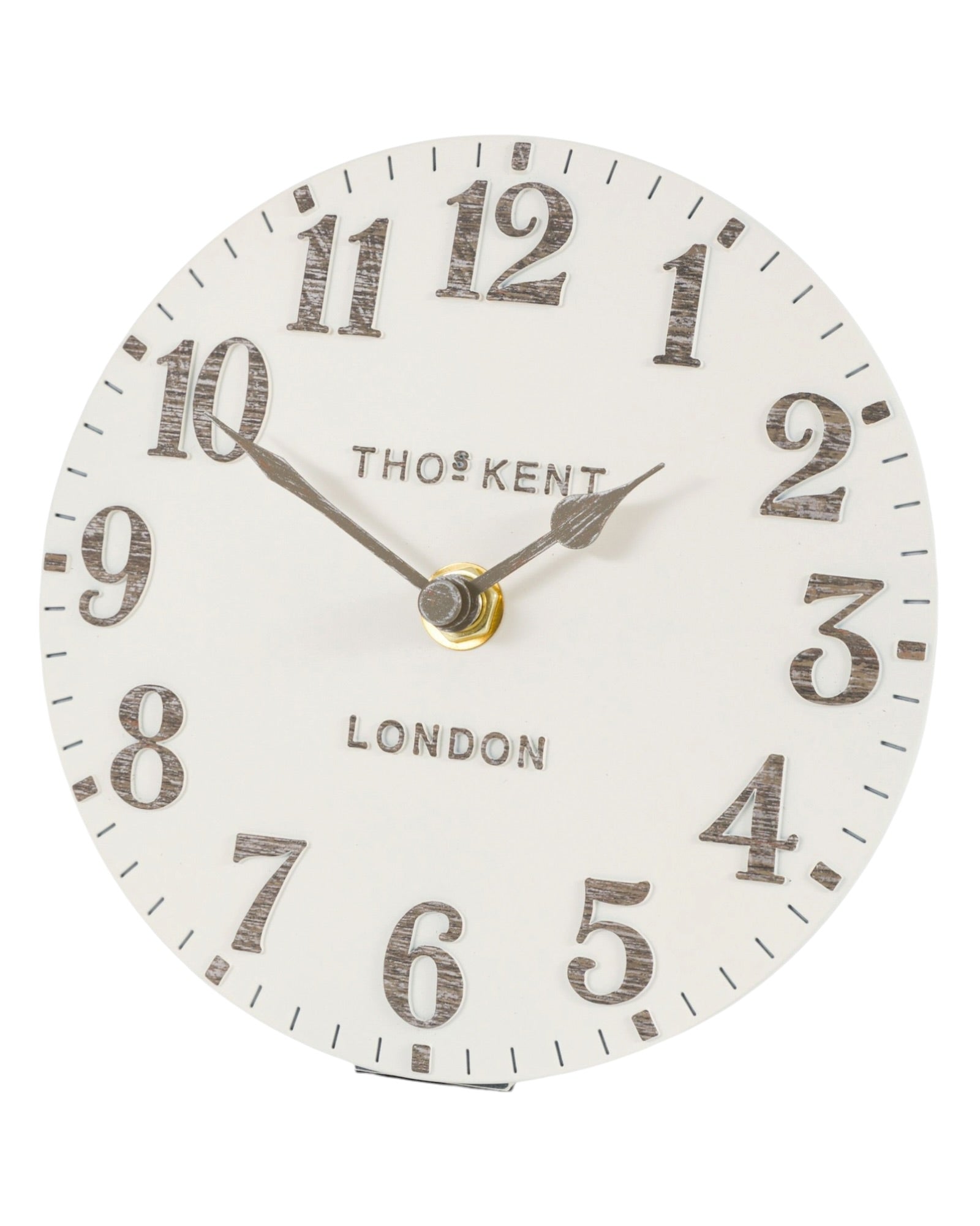 Thomas Kent 6-inch Arabic mantle clock in limestone with classic clock face and elegant design, perfect for mantel or shelf display.