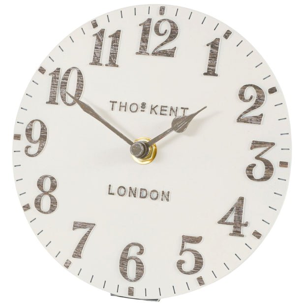 Thomas Kent 6-inch Arabic mantle clock in limestone with classic clock face and elegant design, perfect for mantel or shelf display.