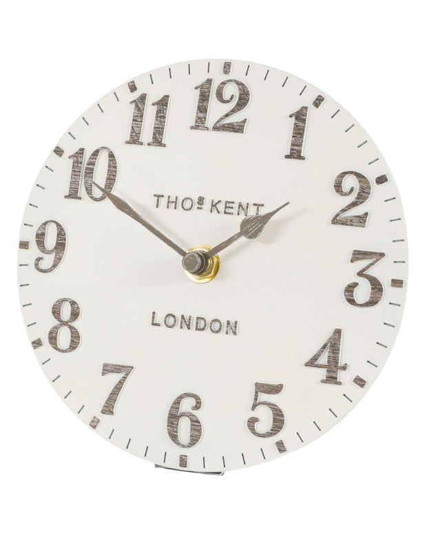 Thomas Kent 6-inch Arabic mantle clock in limestone with classic clock face and elegant design, perfect for mantel or shelf display.