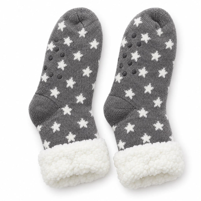 Cosy Slipper Socks - Grey Stars