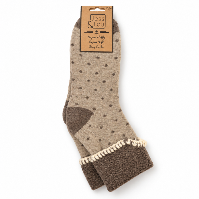 Cosy Cuff Socks - Beige Dot