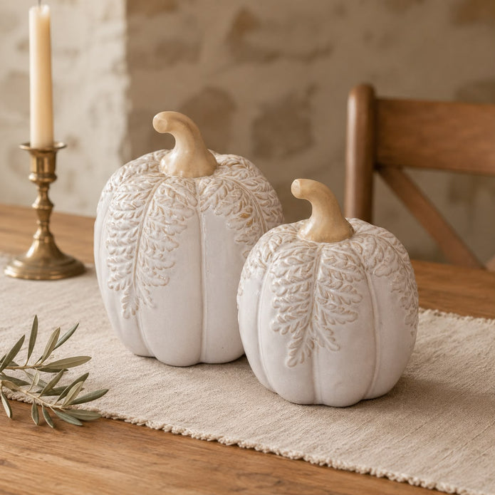 Natural Glazed Pumpkin With Fern Leaf Pattern
