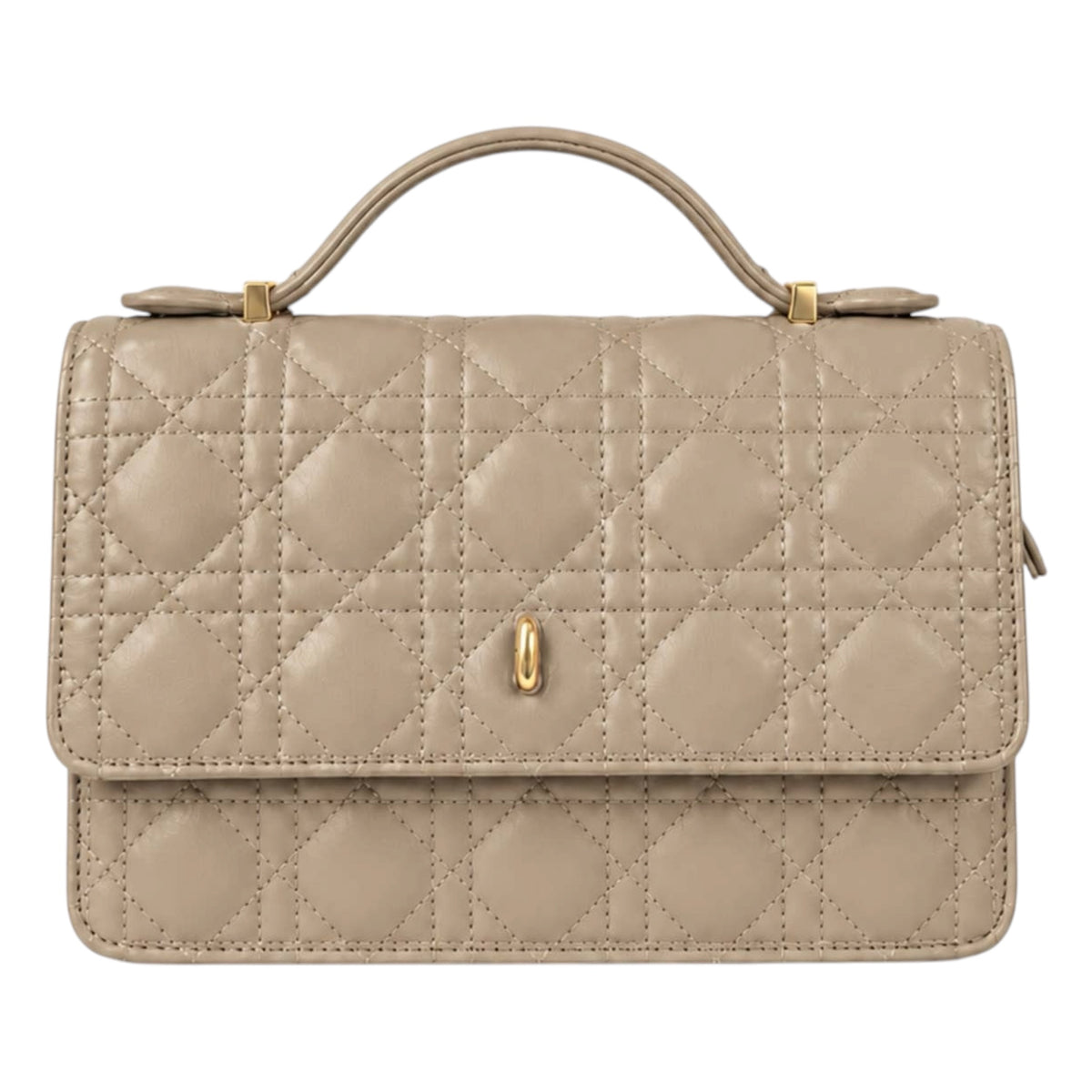 Beige Quilted Top Handle Crossbody Bag with Zip Closure