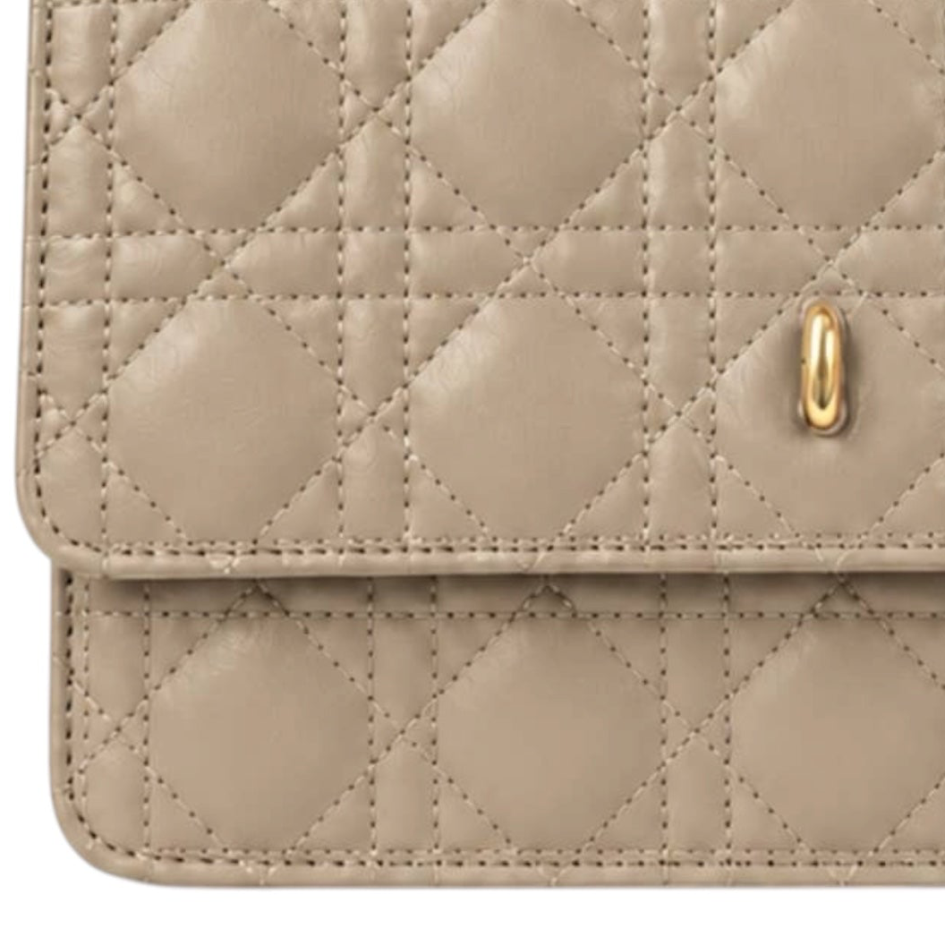 Beige Quilted Top Handle Crossbody Bag with Zip Closure