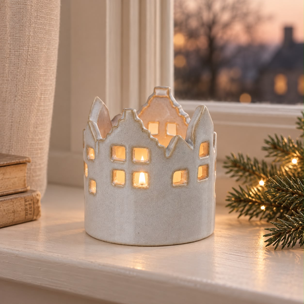 Round Ceramic House Tealight Candle Holder