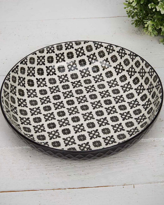 Patterned Nordic Monochrome Pasta Bowls - Set of Four