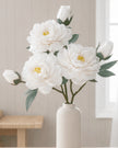 Artificial white open double peony flower stem from Starlight Express, showcasing lush, realistic peony blossoms on a natural-looking stem.