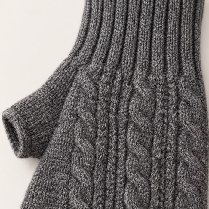 Grey Cosy Cable Knit Fingerless Gloves