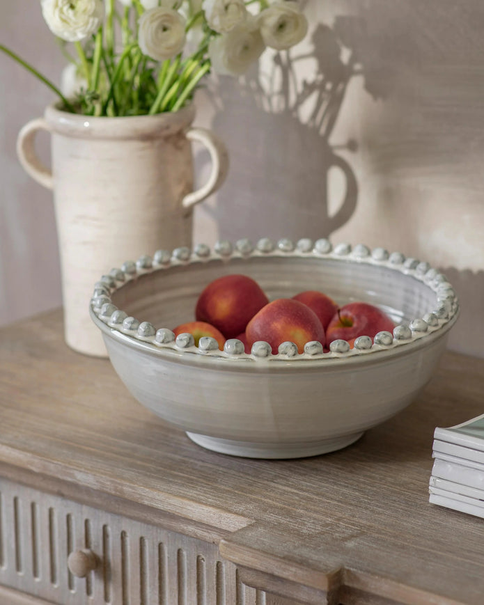 Round Large Neutral Bobble Edged Bowl