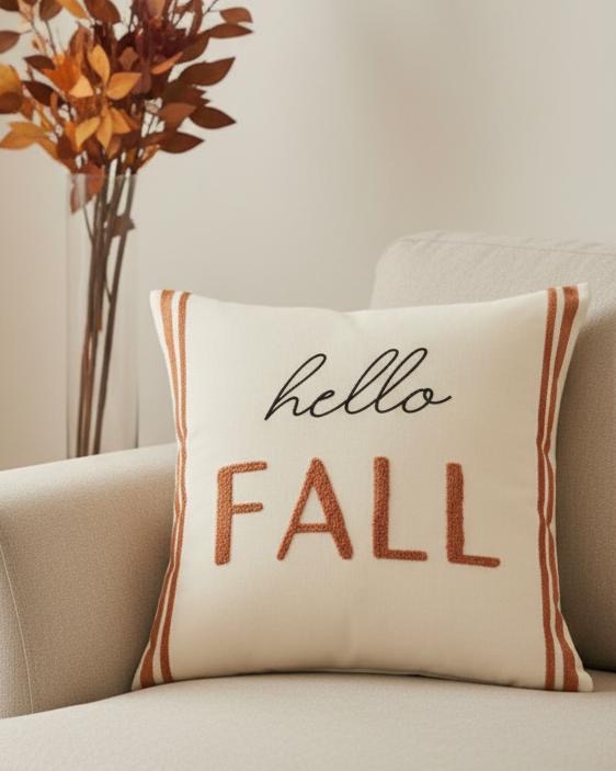Hello Fall Printed Orange Cushion Cover