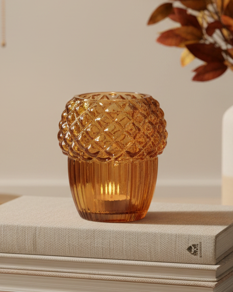 Orange Glass Acorn Tealight Candle Holder