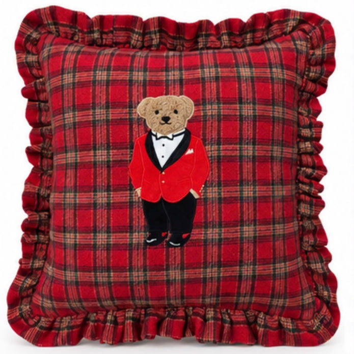 Red Tartan Teddy Bear Cushion Cover
