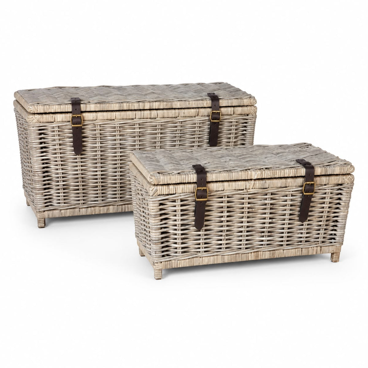 Burley Rattan Strapped Basket Storage Trunk