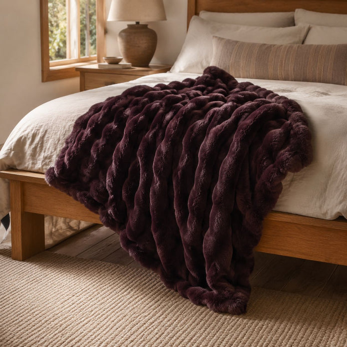 Burgundy Luxury Faux Fur Blanket Throw