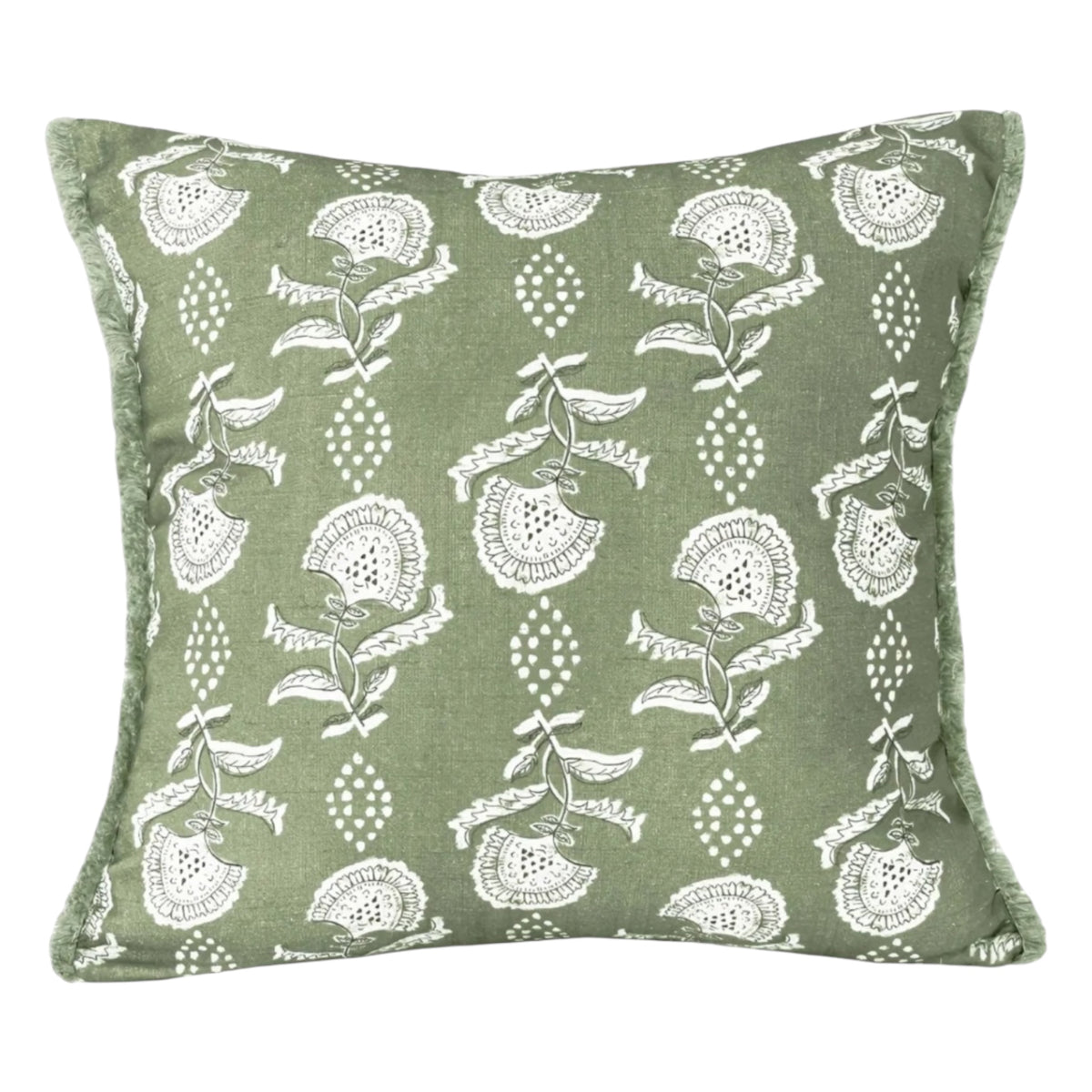 Ava Sage Green Cushion Cover, sage green floral cushion against white