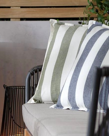 Olive Green Striped Outdoor Garden Seat Scatter Cushion Cover