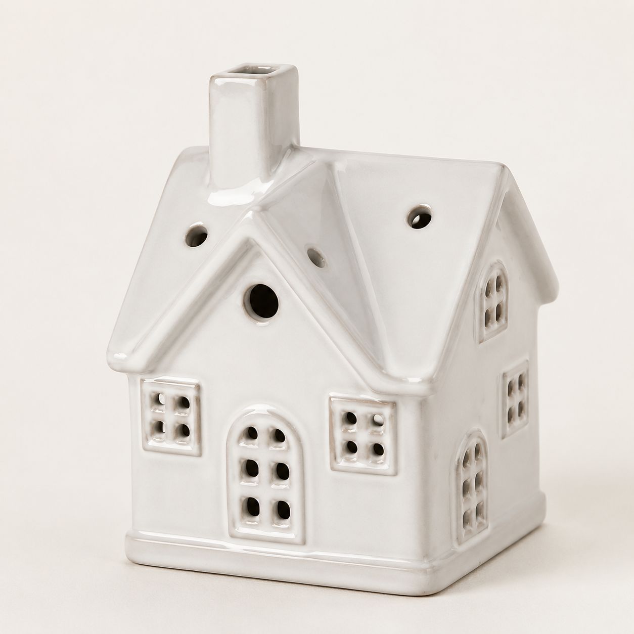 Neutral Ceramic Light Up LED House
