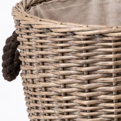 Round Log Basket with Rope Handles