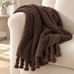 Chocolate Brown Sherpa Tasselled Blanket Throw