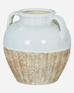 White and beige amphora rustic vase with textured surface and vintage design, perfect for rustic home decor.