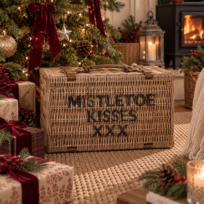 Mistletoe Kisses Medium Rattan Storage Basket