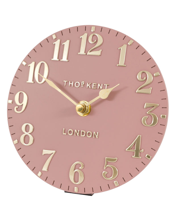 Thomas Kent 6-inch Arabic mantle clock by Gallery Direct in blush pink with a classic round face and Arabic numeral dial.