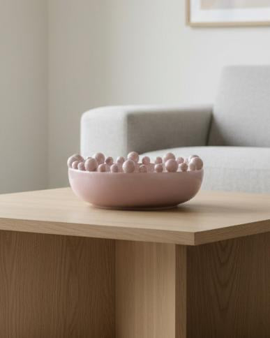 Round Extra Large Pink Bobble Edged Bowl