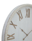 Large rustic white clock with beaded frame by Hill Interiors, showcasing a vintage-inspired design and decorative timepiece.