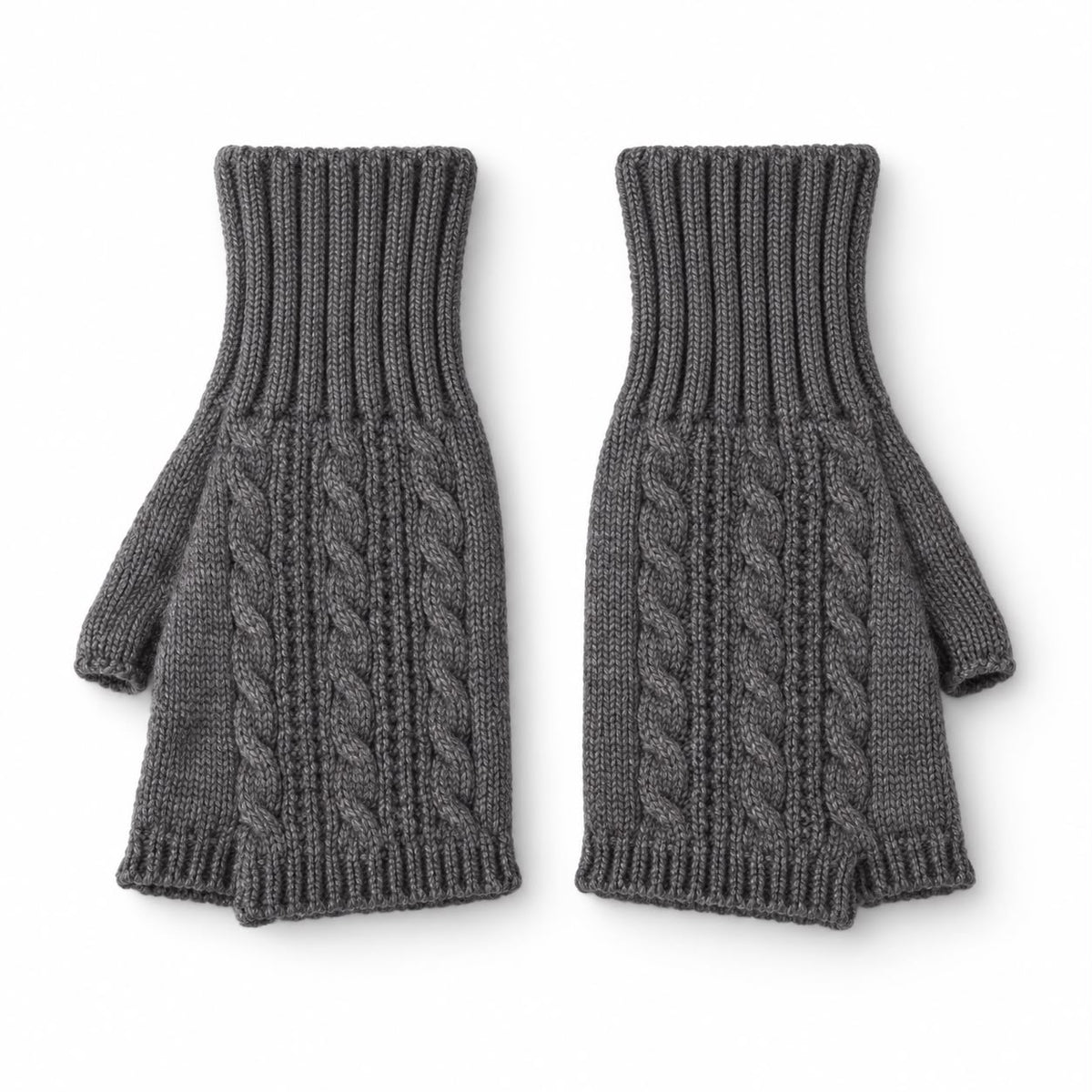 Grey Cosy Cable Knit Fingerless Gloves