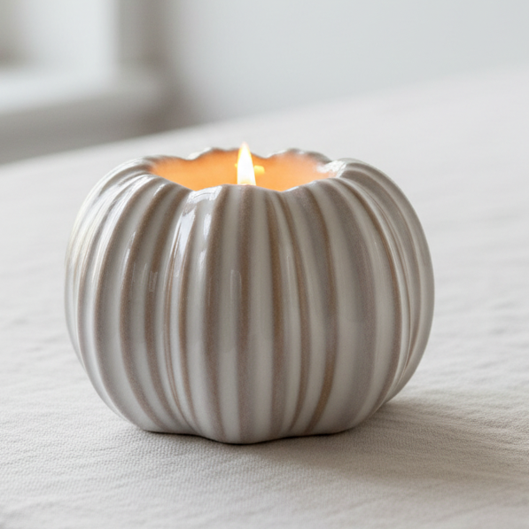 Ceramic Natural Pumpkin Tealight Candle Holder