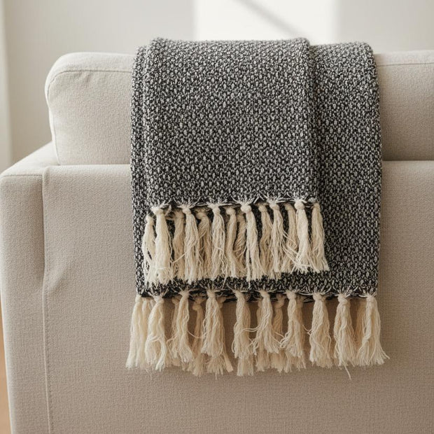 Black Recycled Yarn Blanket Throw