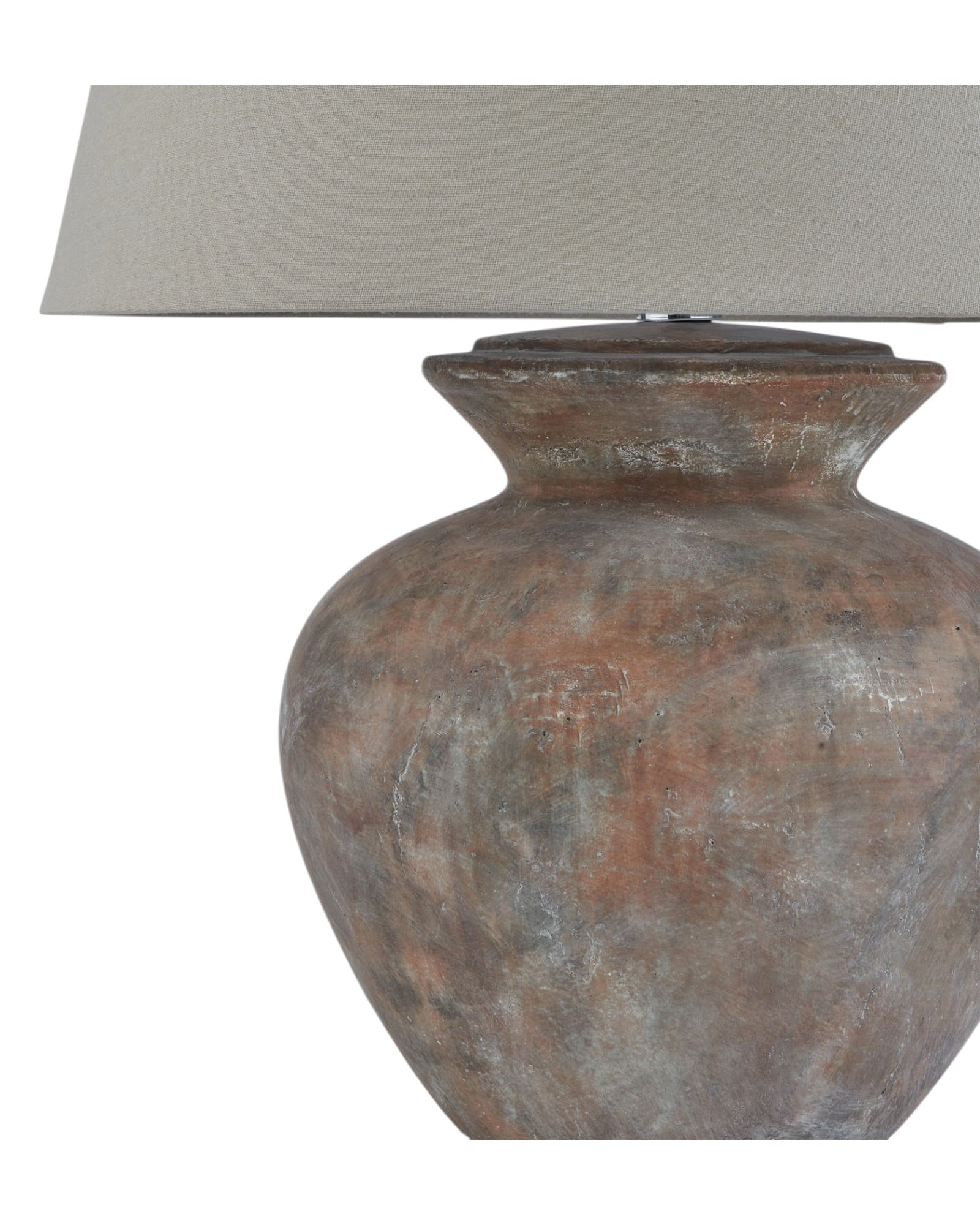Large brown round table lamp with linen shade from Hill Interiors, perfect for home decor accents.