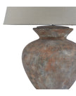 Large brown round table lamp with linen shade from Hill Interiors, perfect for home decor accents.