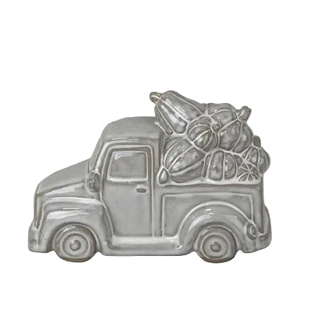Glazed Neutral Ceramic Truck With Pumpkins