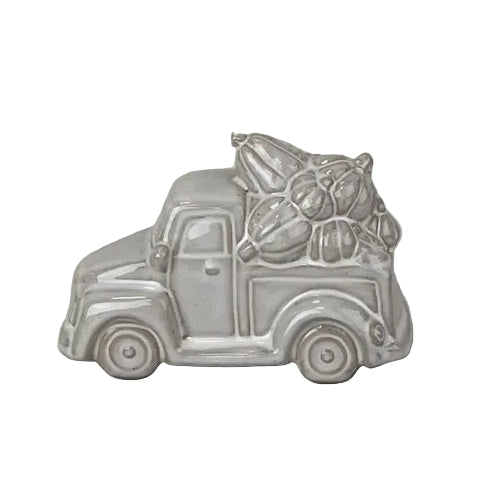 Glazed Neutral Ceramic Truck With Pumpkins