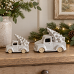Glazed ceramic LED Christmas cars with trees in Small and Large sizes styled side by side