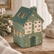 Green Ceramic Light Up LED House With Snowball – close-up product detail