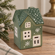 Green Ceramic Light Up LED House With Double Snowflake – close-up product detail