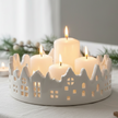 White Glazed Ceramic Candle Tray With Silhouette Houses