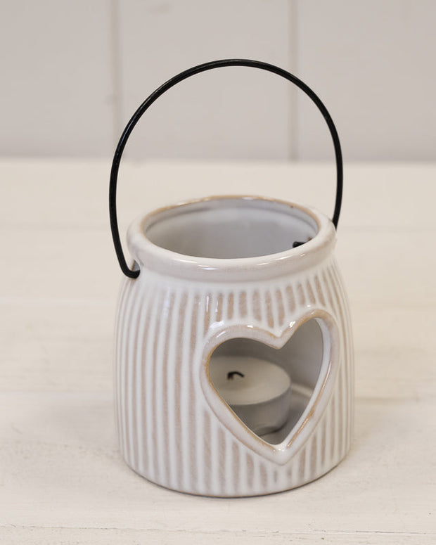 Natural Ceramic Tealight Holder With Cut Out Heart