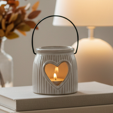 Natural Ceramic Tealight Holder With Cut Out Heart